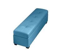 Large Blue Storage Ottoman Bench with Safety Hinge Upholstered Modern Seat for Living Room Bedroom Entryway Cat-Scratch Leather Shoe Storage 70x30x40cm