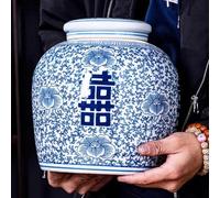 Large Blue Vintage Chinoiserie Ceramic Ginger Jar Vase for Home Decor, Chinese Porcelain Ceramic Ginger Jars Vase with Lid for Living Room Shelf Table (Blue)