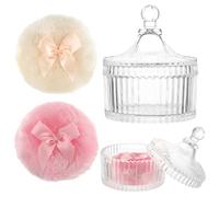 Large Body Powder Puff and Container with 2 Pcs Large Powder Puffs Soft Velour Powder Container with Puff Washable Reusable Crystal Case Valentine's Day Gift for Face Body Glitter Makeup Wet Dry Use