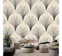 Large Bohemian Geometric Fan Patterns Stripes Mural Wallpaper 200 x 140 cm, Non-Woven Mid Century Modern Photo Wallpaper, Wall Mural Sticker for Bedroom Living Room Hallway Sofa Backdrop Wall Decor