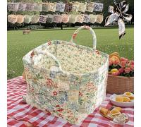 Large Boho Fabric Storage Basket, Floral Quilted Laundry Hamper, Collapsible Vintage Tote For Home Organization, Picnic, Shopping & Travel - Stylish & Functional B-1#