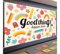 Large Boho Motivational Classroom Backdrop Decorations Positive Inspirational Banner Background Good Thing Happen Here for Teacher Welcome Back to School Wall Mural Decor,10x6ft