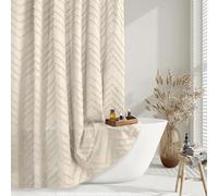 Large Boho Shower Curtain 78 inches Long Textured Fabric Striped Herringbone Tufted Modern Minimalist Chic Bathroom Curtain Beige