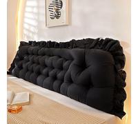 Large Bolster Headboard Pillow with Fixing Ties - Positioning Support Bed Rest Long Reading Pillow with Removable Cover Backrest Cushion for Bed Couch Sofa Daybed Dorm Adult (50 * 200cm,Black)