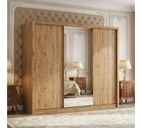 Large Bono Sz250 Artisan Oak Wardrobe With Sliding Doors And Mirror Stylish Practical Bedroom Storage