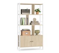 Large Bookcase with 4 Shelves, Natural Beige + Cloud White