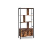 Large Bookcase with 4 Shelves, Rustic Brown + Black