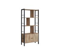 Large Bookcase with 4 Shelves, Toasted Oak + Black