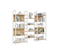 Large Bookshelf with 14 Storage Shelves, Golden Oak + Matte White / 24D x 158W x 166H cm
