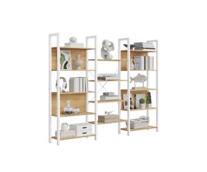 Large Bookshelf with 14 Storage Shelves, Golden Oak + Matte White / 24D x 158W x 166H cm