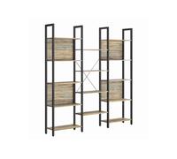 Large Bookshelf with 14 Storage Shelves, Oak With Blue Grains + Black