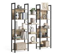 Large Bookshelf with 14 Storage Shelves, Oak With Blue Grains + Black / 24 x 158 x 166 cm