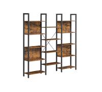 Large Bookshelf with 14 Storage Shelves, Rustic Brown + Black / 24 x 158 x 166 cm