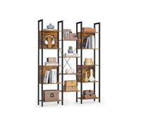 Large Bookshelf with 14 Storage Shelves, Rustic Brown + Ink Black / 24 x 128 x 166 cm