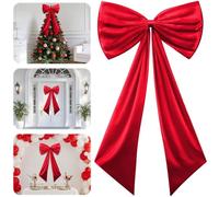 Large Bow Decor - Shimmery Red, 24x40 - Giant Fancy Satin Fabric Ribbon Decoration for Door, Wall, Arch & Backdrop - Coquette Decorative Bow for Nursery, Bedroom, Party & Wedding - by Zoe Deco