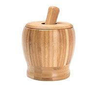 Large Bowl & Grinder Bamboo Mortar and Pestle Set with lid Garlic Press Ginger Crusher Spices Grinding Mincer Herb Spice Masher Grinder Chopper Kitchen Tool Pestle And Mortar Set(Small)