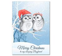 Large Boyfriend Owls Christmas Card - Extra Big thick XL size - Special Happy Merry Xmas - Luxury Greetings Traditional Good Wishes - Unusual Creative - A4 29.7cm x 21cm - Eco-Friendly - Made in UK