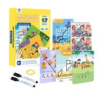 Large Brain Games Flash Cards for Kids Ages 5+ | Reusable Logic & Focus Activity Set | Write & Wipe Cards with 2 Dry Erase Markers & Ring - Educational Preschool Toy (30 Cards)