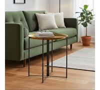 Large Brass Finish Tray Top and Black Metal Base Side Table | Hege
