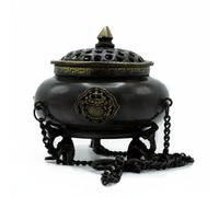 Large Brass Tibetan Burner Four Symbol Hanging Pot