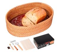 Large Bread Basket with Warming Stone and Cloth -Terra Cotta Bread Warmer, 12.7*8.2 Oval Bread Basket with Warmer - Gifts for Hostess House Warming Baker Christmas -Bread Warmer Cesta De Pao De Piedra