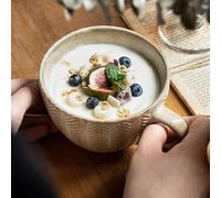 Large Breakfast Cup, Coffee Cup Mug Ceramic 400ml Soup Bowls with Handle, Breakfast Bowl for Cereal, Soup, Porridge, Salad, (400ml Yellow)