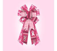 Large Breast Cancer Awareness Wreath Bows Pink White Buffalo Plaids Words Burlap Bows for Wreath, Pink Ribbon Bows for Women Girls Breast Cancer Charity Event Indoor Outdoor Party Decoration Supplies
