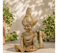 Large Bronze Effect Reading Elf Weatherproof Garden Ornament
