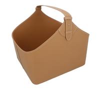 Large Brown Leather Firewood Storage Basket with Handle Log Branch Holder Bin