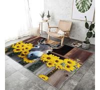 Large Brown Rugs 140x200 cm - Donkey Wooden Fence Sunflower Printed Area Rugs Soft Non Slip Washable Modern Sofa Floor Carpets For Living Room Bedroom Lounge Dining Room