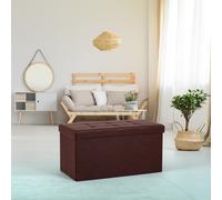 (Large, Brown) Single Double Ottoman Foldable Storage Box Footstool Seat Faux Leather