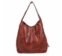 Large Bucket Bag for Women - Retro PU Leather Shoulder Handbag with Patchwork Design - Waterproof Hobo Tote for Work Travel & Shopping - Spacious Fashionable Messenger Bag Wine Red