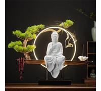 Large Buddhist Statue with LED Circle Table, Buddha Figure Lamp Zen Wall Decor Hanging Artwork for Living Room Incense Porch