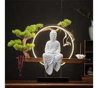 Large Buddhist Statue with LED Circle Table, Buddha Figure Lamp Zen Wall Decor Hanging Artwork for Living Room Incense Porch