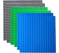 Large Building Plate 25.5 x 25.5 cm, Base Plate for Duplo Sets, Construction, Green Blue Grey Base Plate (Pack of 6)