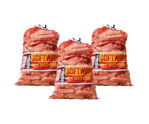 Large Bulk 3 x 4kg Nets Quality Kindling Fire Starting Wood Kiln Dried 81L - Dried & Cut Easy Storage Netted Bags - Suitable for Burner Firepits Open Fires Stoves BBQs Pizza Ovens Barbecues Chimineas