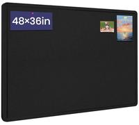 Large Bulletin Board, 48 X 36 inches Cork Board with 30 Pushpin, 4' x 3' Felt Cork Board Notice Pin Board, Self-Adhesive Vision Board Mood Board Foldable Photo Board for Wall - Black