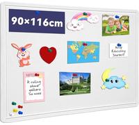 Large Bulletin Board, 90 x 116 cm Cork Board with 30 Pushpin, Felt Notice Pin Board, Self-Adhesive Vision Board Foldable Photo Board for Wall - Warm White
