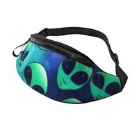 Large Bum Bag Green Aliens Waist Fanny Pack for Men Women,Bumbags with Headphone Jack and Zip Pockets Adjustable Belt for Sport Running Hiking Camping Workout Cycling
