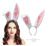Large Bunny Ears Headbands Furry Rabbit Ear Headband Party Prom Cosplay Headwear Costume Bunny Rabbit Tail with Elastic Band