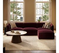Large Burgundy Velvet Curved Modular 4 Seater Chaise Corner Sofa - Laine