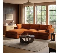 Large Burnt Orange Velvet Left Hand 4 Seater Chaise Corner Sofa - August