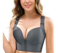 Large Bust Non Wired Bras for Womens Women Front Closure&Wide Straps Longline Cup Full Coverage Push Up Bra (Grey, L)