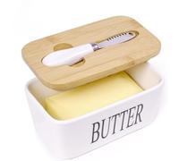 Large Butter Dish,Ceramic Butter Dish with lid and Knife,Quality Silicone Sealing Butter Dishes is Good for Kitchen Baking and Gift,White
