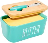 Large Butter Dish,Ceramic Butter Dish with lid and Knife,Quality Silicone Sealing Butter Dishes is Good for Kitchen Baking and Gift,Green