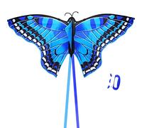 Large Butterfly Kite, 55x28inch Single Line Kite Colorful Kite with Long Tail Beginner Beach Kite with Winding Handle and Line Beach and Outdoor for Kids and Audlts Beach Park Games Activities,Blue