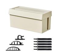 Large Cable Management Box (32 x 14.5 x 15 cm), Thick Plastic Cable Tidy Box with 3-Side Openings & 5 Straps + 3 Clamps, Spacious Cord Organizer for Double Power Strips, Home Office Desk (Cream)