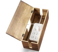 Large Cable Management Box - Burnt Wood Cable Organizer Box and Power Strip Box for Electrical Cord Management - Hide Desk Cord and Floor Cables - Wire Storage and Organization for Cords