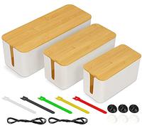 Large Cable Organizer Box for Desk, Cable Management Box Set of 3, Cord Storage Management with Lid, Breathable Wire Hider Box for Home Office/TV, Cable Hider Box Fits Multiple Cables