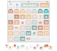 Large Calendar Pocket Chart, Calendar Learning Classroom Calendar Pocket Chart with 115 Cards for Classroom Calendar and Weather Pocket Chart for Home Kindergarten Learning(White)